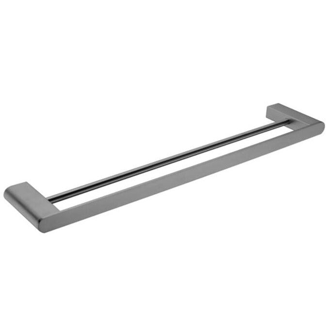 gorgeous 600mm gunmetal double towel rail square design with round centre bar