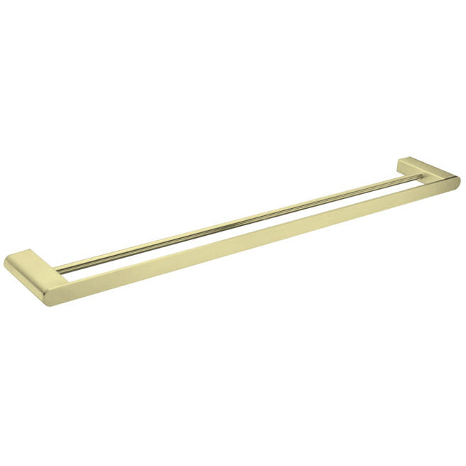 A brushed gold double towel rail accessory from Nero's Bianca collection.