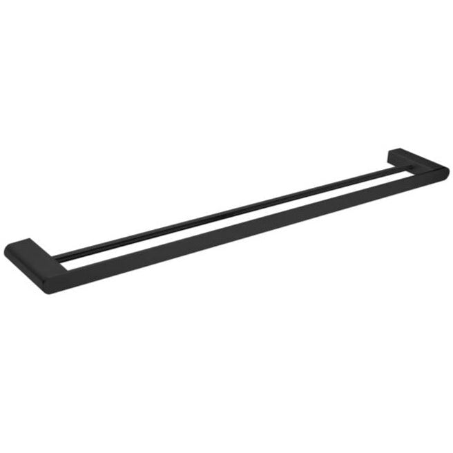 gorgeous 800mm Matte Black double towel rail soft square design with round centre bar