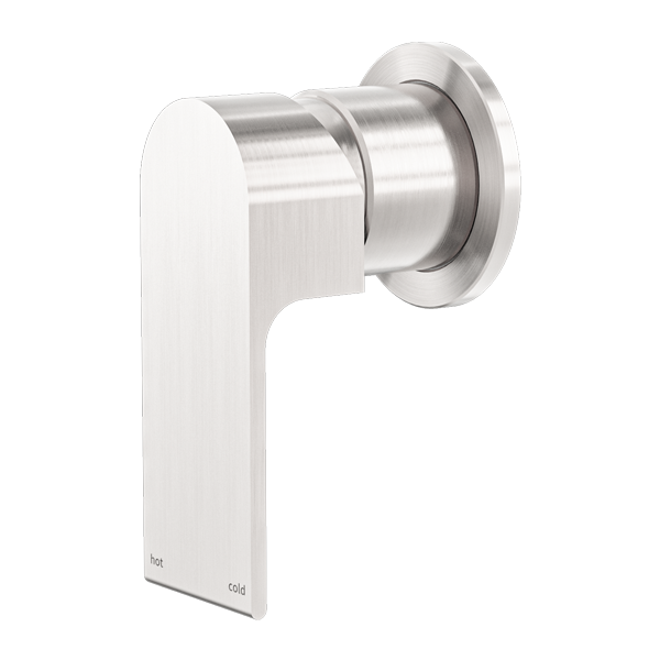 Brushed nickel shower mixer from the Bianca collection, featuring a sleek design with a paddle handle