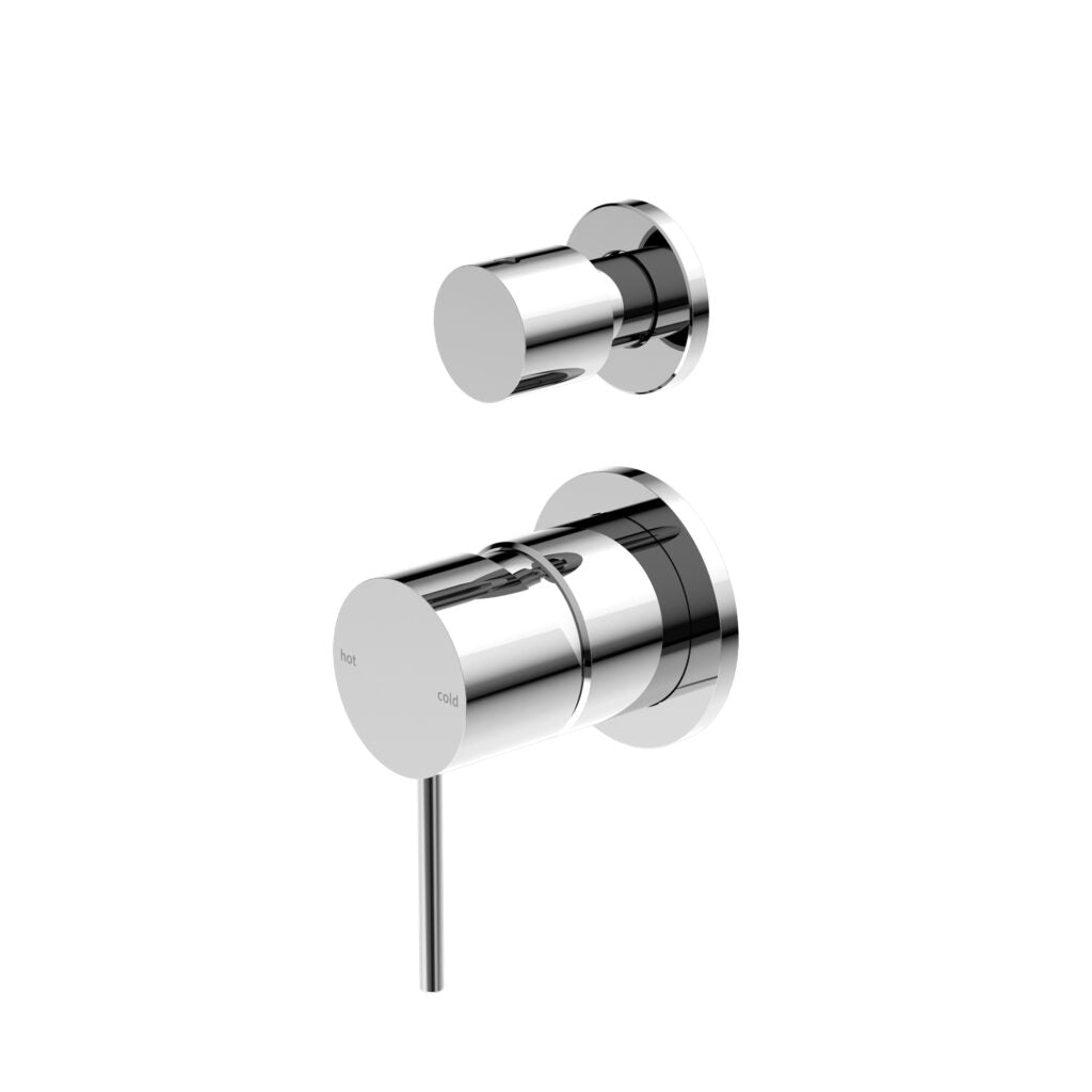 A chrome-plated wall-mounted shower mixer with a detached diverter