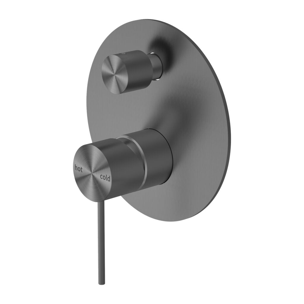 Gunmetal laser cut round backplate with push button diverter and pin handle