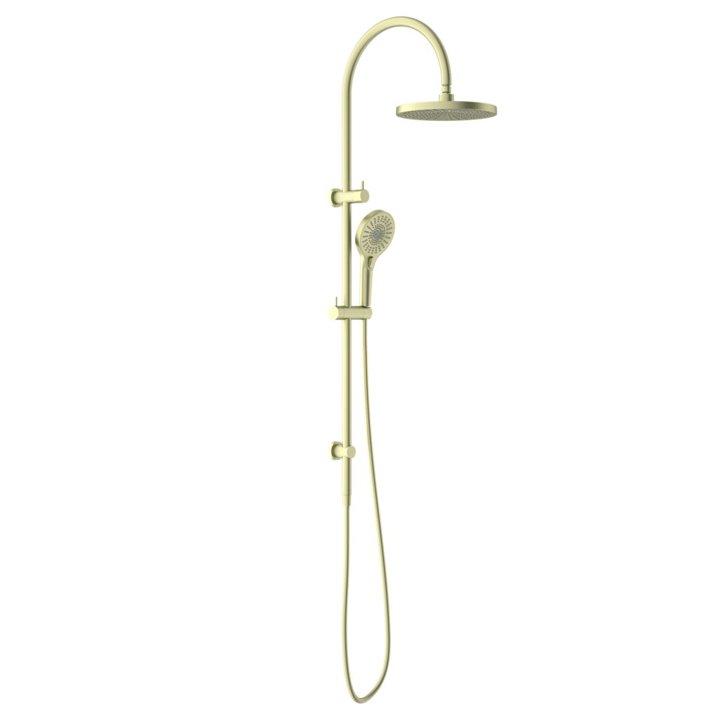 A brushed gold combination shower with a knurling.