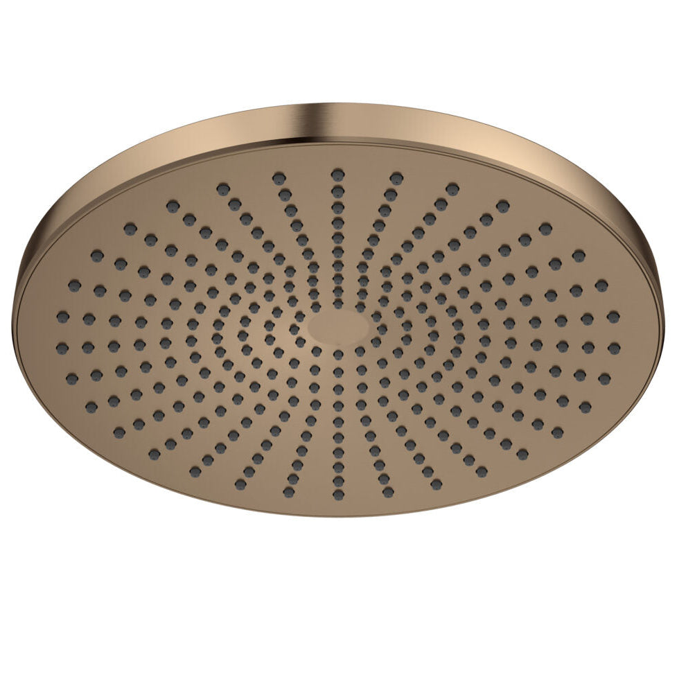 brushed bronze 250mm round shower head with easy to clean nozzles