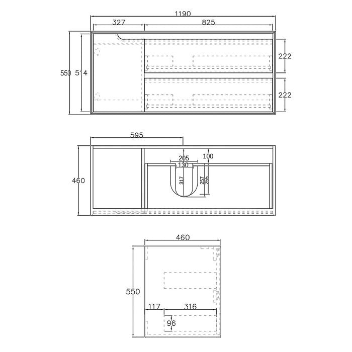 Otti Byron Natural Oak Wall Hung Vanity 1200mm