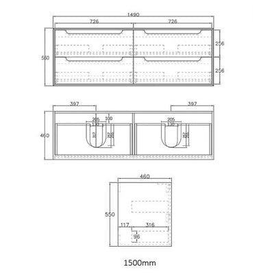Otti Byron Double Natural Oak Wall Hung Vanity 1500mm