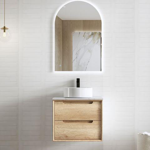 600mm Natural Oak Wall Hung or Freestanding Vanity with finger Pull Soft Closing drawers