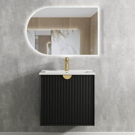 Fluted 6700mm Matte Black Wall Hung or Free Standing Vanity with Soft Close Drawers