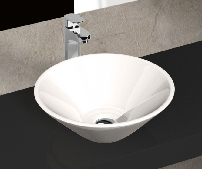 thin edge round tapered gloss white bathroom vanity bench top ceramic basin