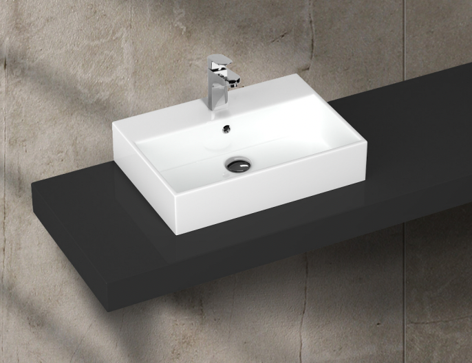 gloss white square bathroom basin with 1 tap hole