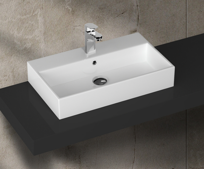 square bathroom basin gloss white with tap landing