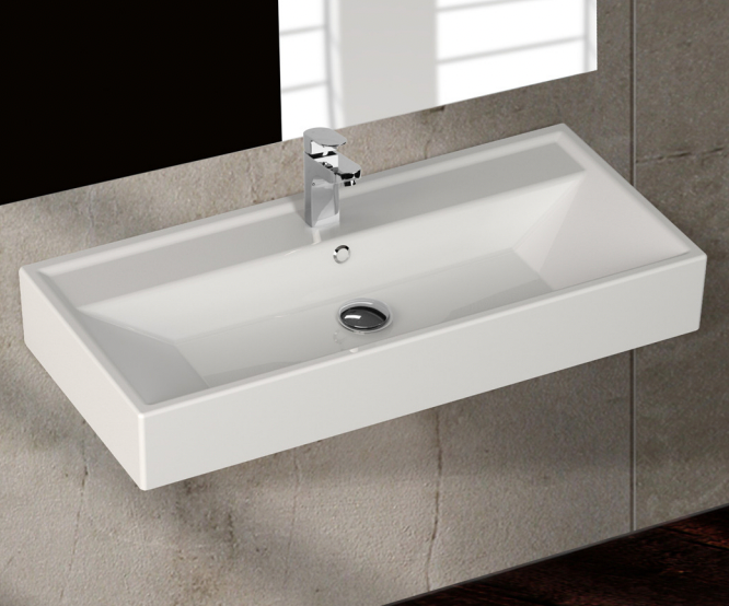 wall hung bathroom basin gloss white with tap hole