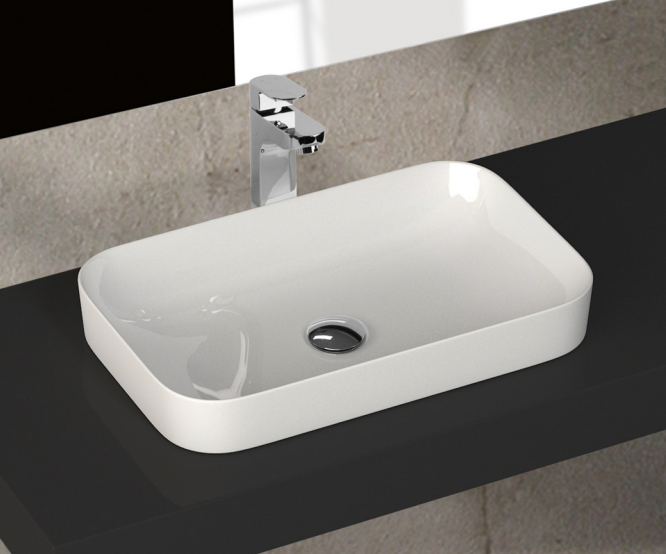 slimline ceramic gloss white bench mount bathroom vanity basin