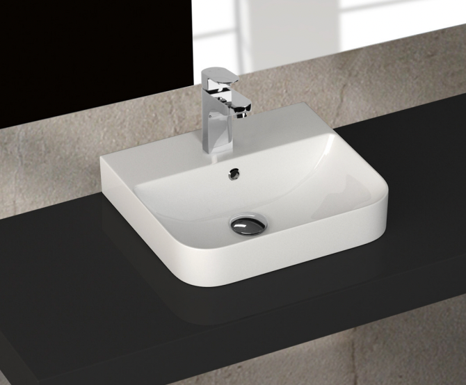 wall hung or bench mount slimline ceramic basin gloss white