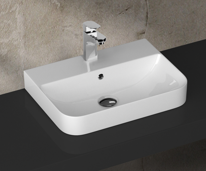 wall hung or bench mount slimline ceramic basin gloss white
