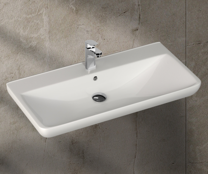 wall hung bathroom basin gloss white with overflow and tap hole