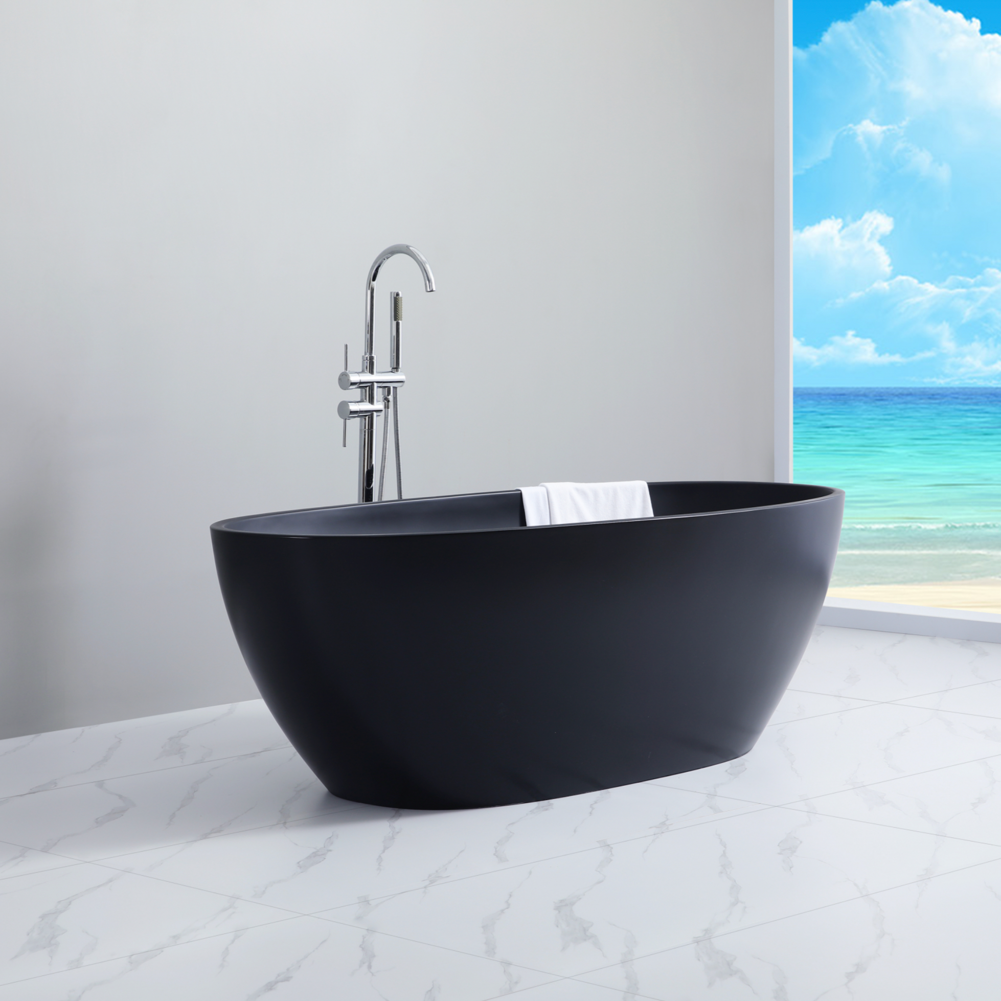 1500mm Commercial Grade Acrylic Freestanding oval shape Bath Matte Black