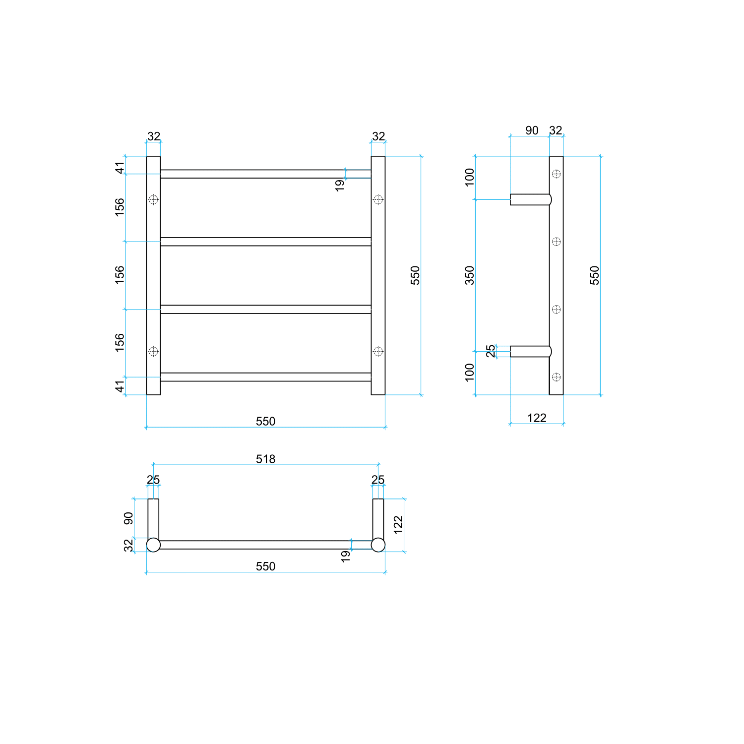 Thermogroup 4 Bar Thermorail Brushed Nickel Round Heated Towel Rail 550x550mm