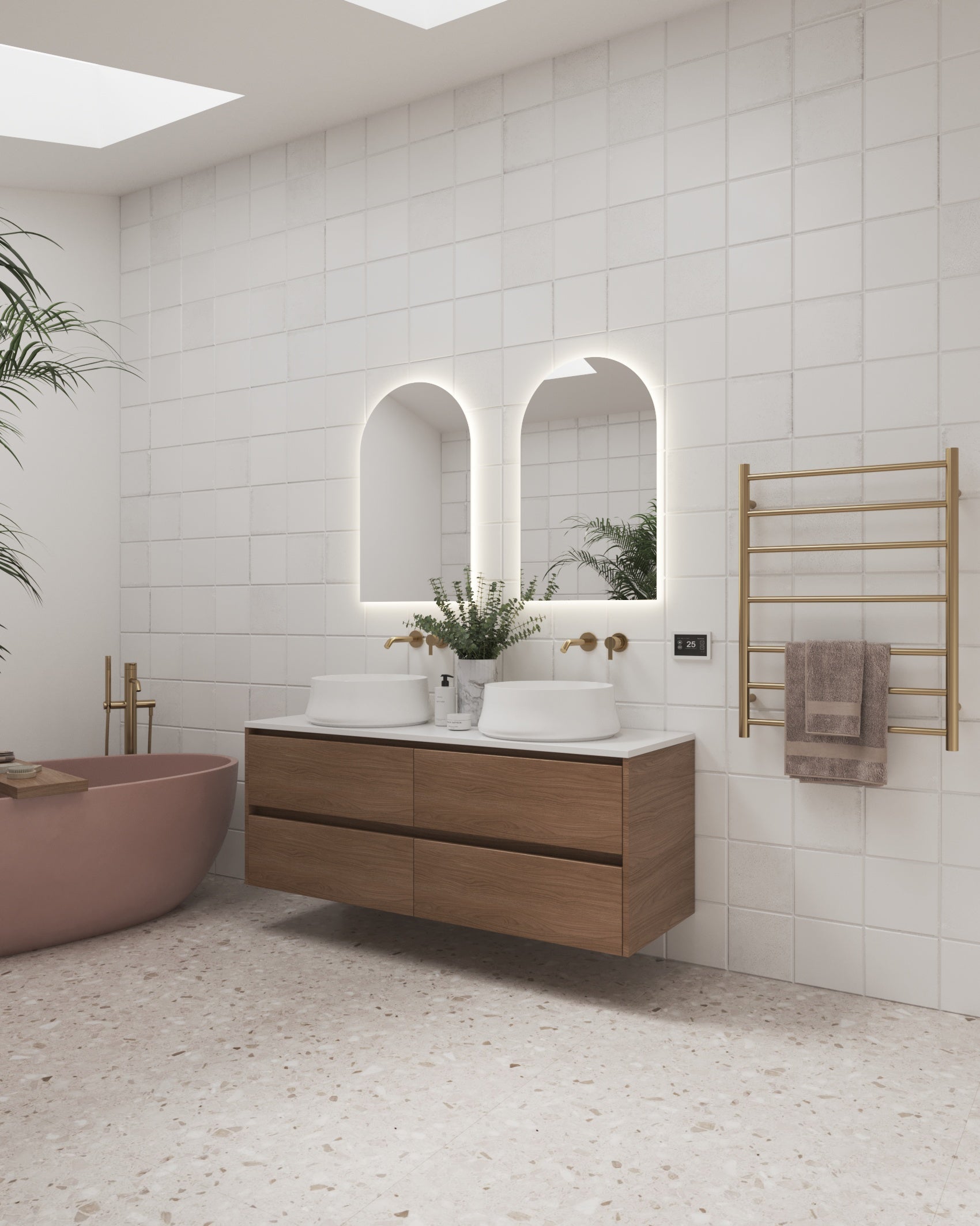 Thermogroup 7 Bar Thermorail Brushed Brass Round Heated Towel Rail 800x600mm