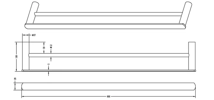 Inspire Vetto Double Towel Rail 600