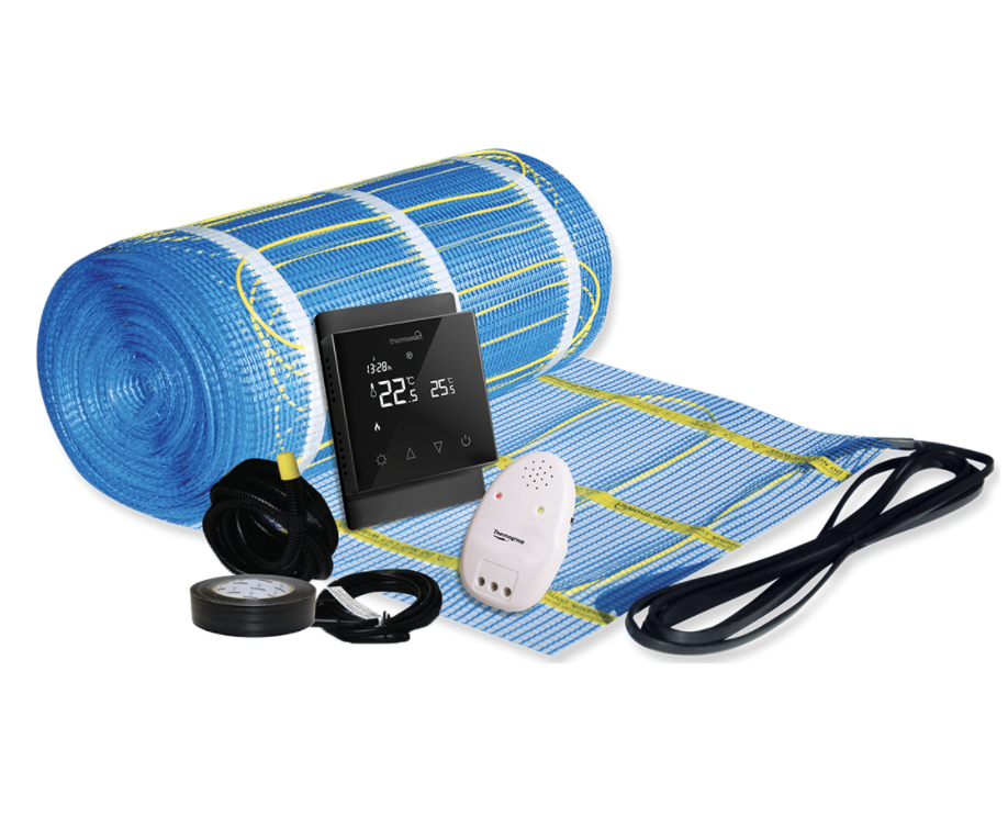 150W/m² Undertile Heating Kit with Black Thermostat 1m²16m²