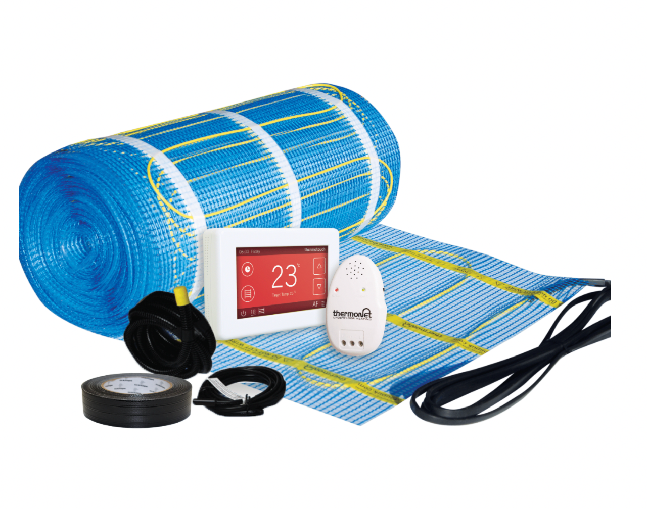 Thermonet 200W/m² In Screed Underfloor Heating Kit with White Dual Thermostat Controller 1m²-12m²