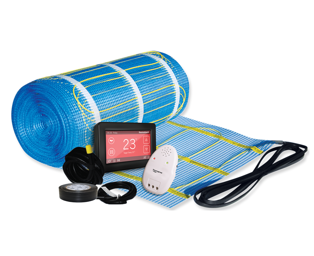 Thermonet 200W/m² In Screed Underfloor Heating Kit with Black Dual Thermostat Controller 1m²-12m²