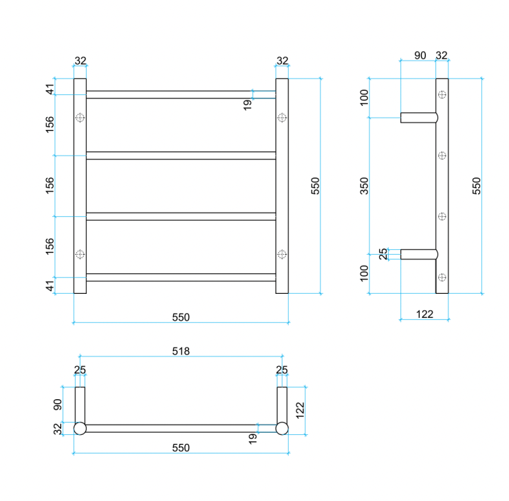 Thermogroup 4 Bar Round Thermorail Gun Metal Round Heated Towel Rail 550x550mm