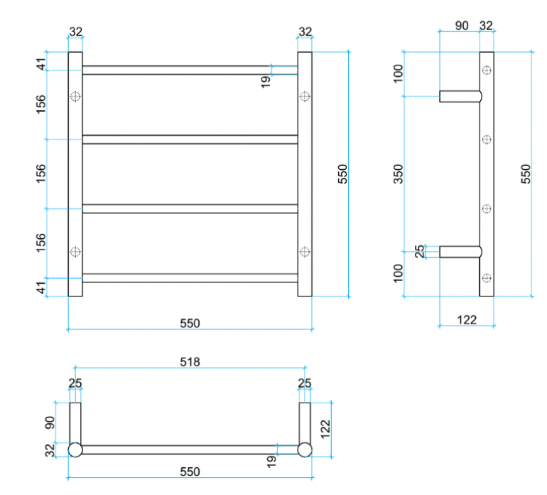 Thermogroup 4 Bar Thermorail Brushed Stainless Steel Round Heated Towel Rail 550x550mm