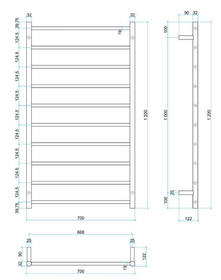 Thermogroup 10 Bar Thermorail Matte Black Round Heated Towel Rail 1200x700mm