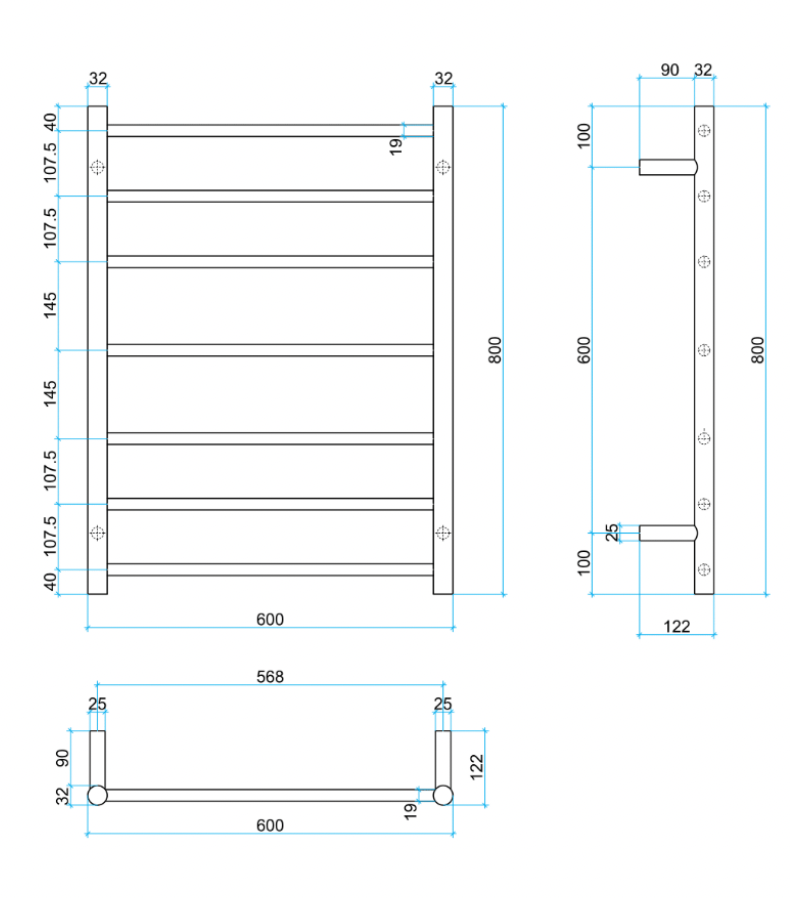 Thermogroup 7 Bar Thermorail Rose Gold Round Heated Towel Rail 800x600mm