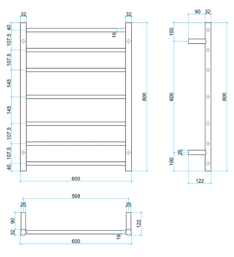 Thermogroup 7 Bar Thermorail Brushed Gold Round Heated Towel Rail 800x600mm