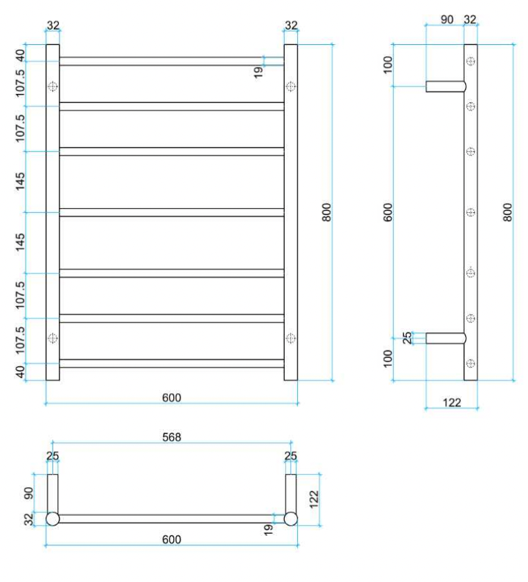 Thermogroup 7 Bar Thermorail Polished Stainless Steel Heated Towel Ladder 800x600mm