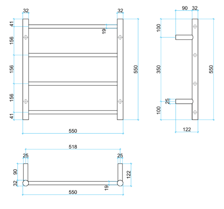 Thermogroup 4 Bar Thermorail Polished Stainless Steel Round Heated Towel Ladder 550x550mm