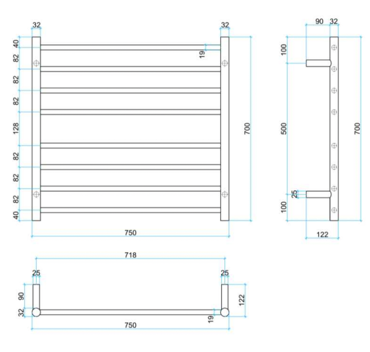 Thermogroup 8 Bar Thermorail Brushed Brass Towel Ladder 750x700mm
