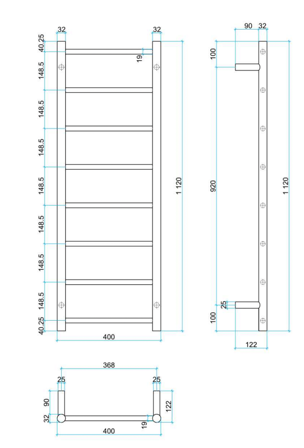 Thermogroup 8 Bar Polished Stainless Steel Heated Towel Ladder 400x1120mm