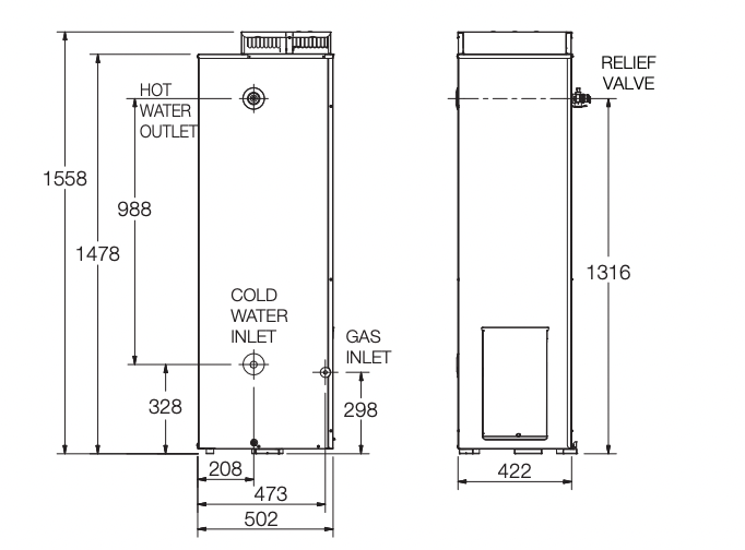 Rheem 135L Natural Gas External Hot Water Heater <span class="deliveredinstalled"></span>