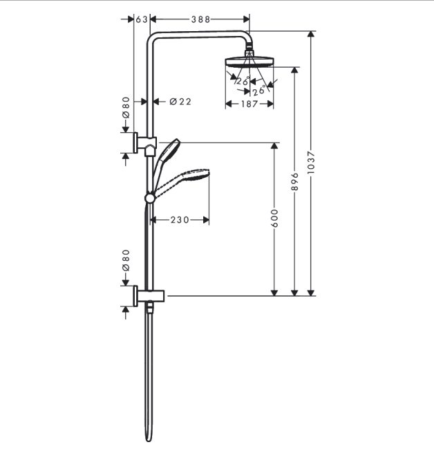 Hansgrohe Croma Select E Reno Ecosmart Combination Rail Shower Chrome