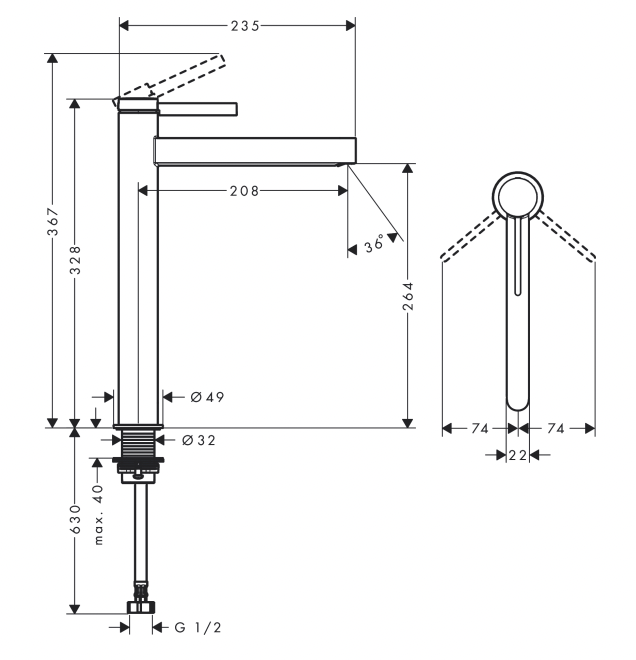 Hansgrohe Finoris 260 Extended Basin Mixer Matte Black