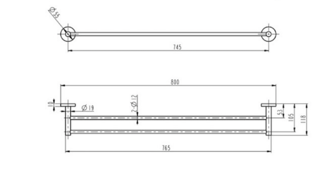 Linsol Lux S2 Double Towel Rail Brushed Brass 800mm