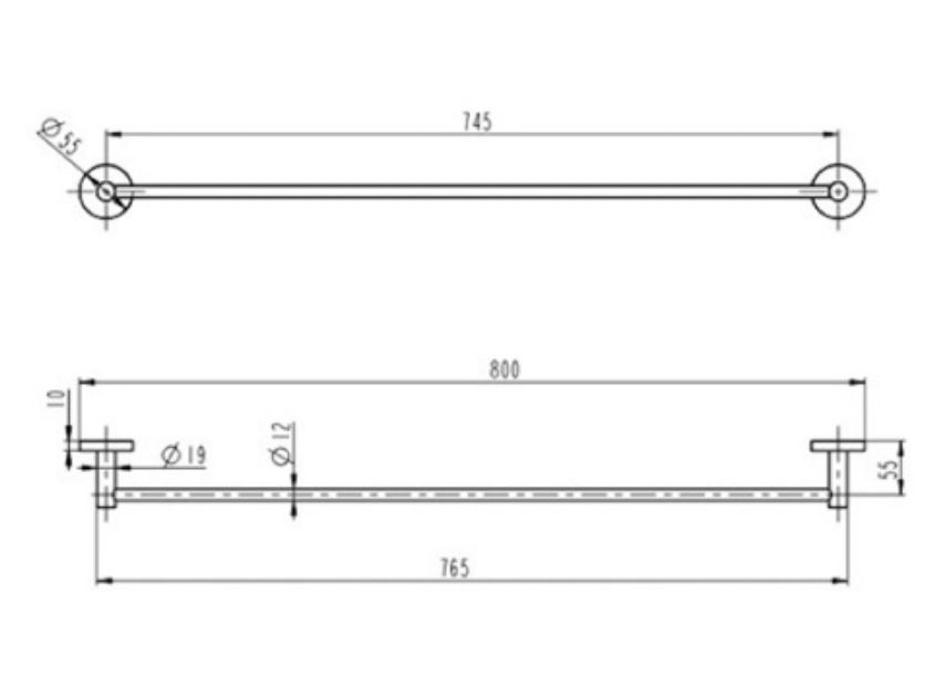 Linsol Lux Single Towel Rail Brushed Brass 800mm