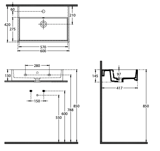 Paco Jaanson Purity 600mm Wall Hung/Bench Mount Basin Gloss White