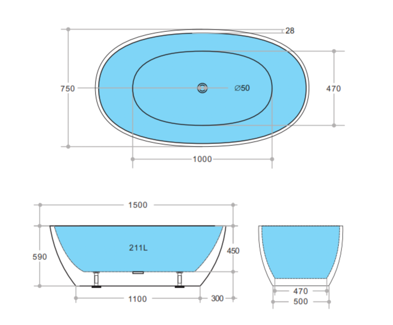 Donii Zilon 1500mm Freestanding Bath Matte Black