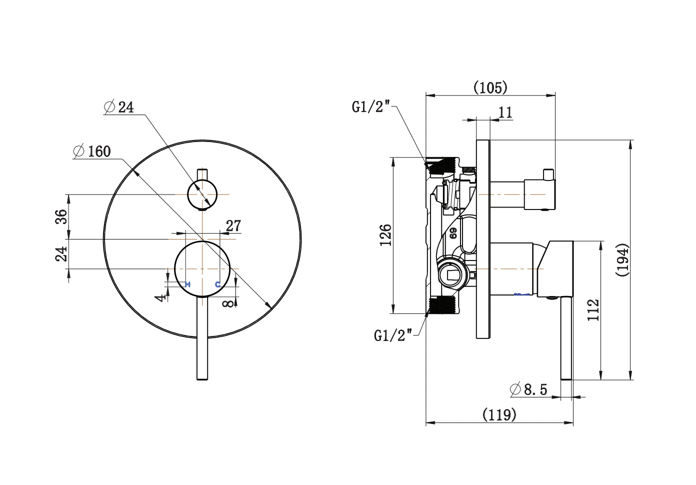 ADP Bloom Wall Mixer With Diverter Warm Brushed Nickel