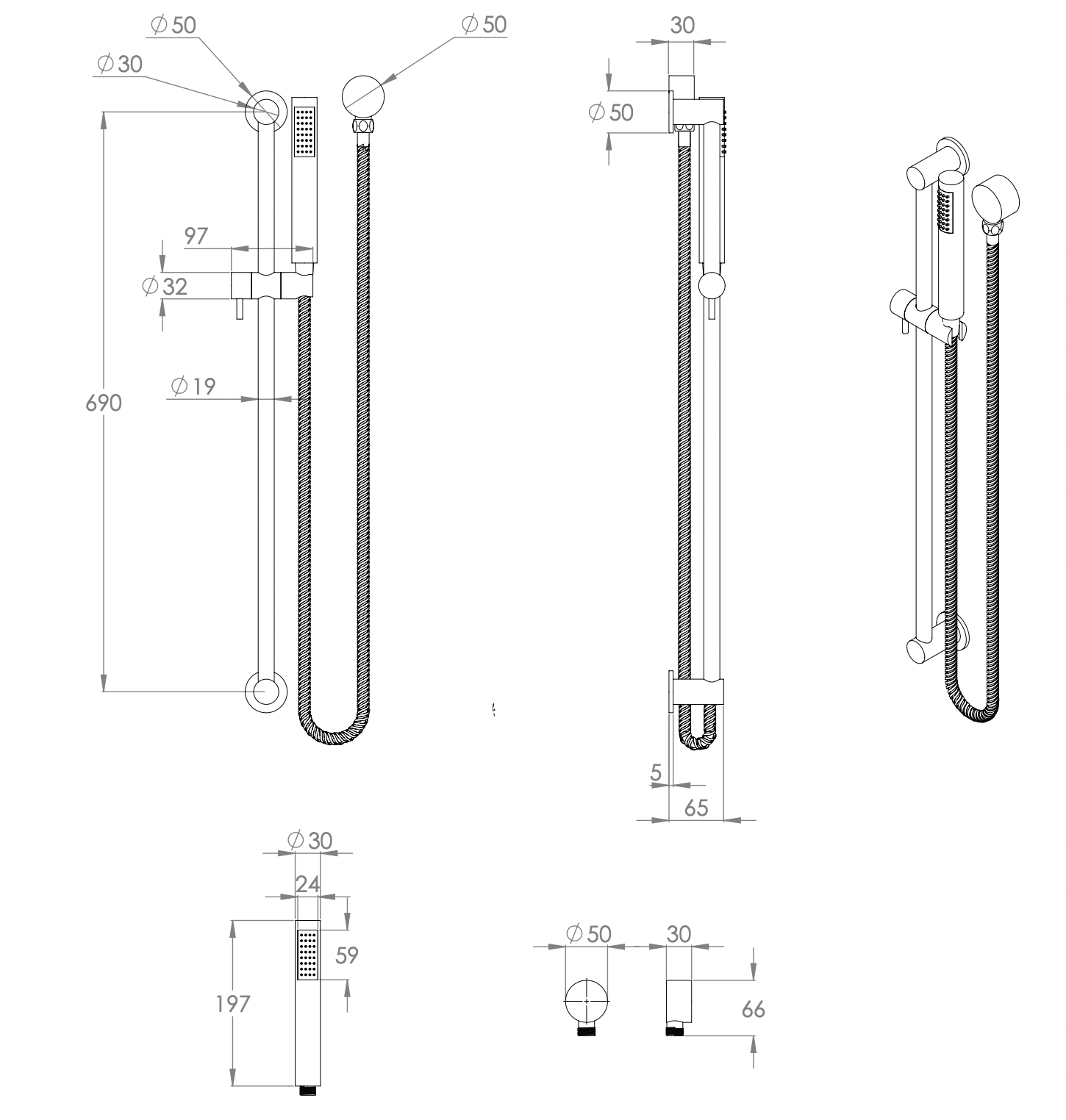 ADP Soul Slimline Single Rail Shower Brushed Nickel