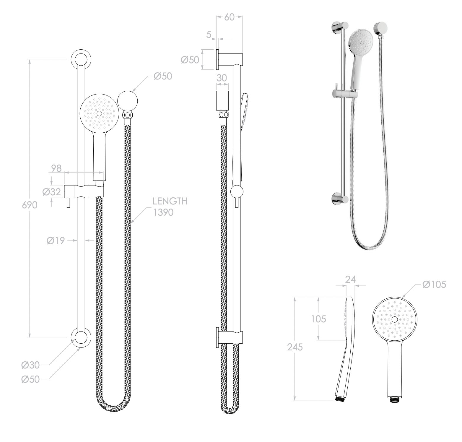 ADP Soul Classic Single Rail Shower Brushed Copper