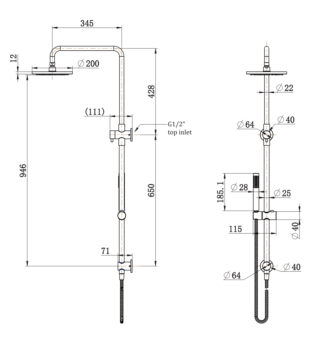 ADP Bloom Combination Shower Rail Matte Black