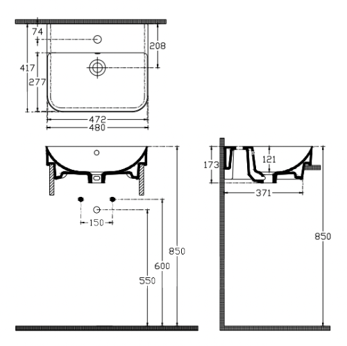 Paco Jaanson Sott Aqua Sharp 480mm Wall Hung/Bench Mount Basin Gloss White