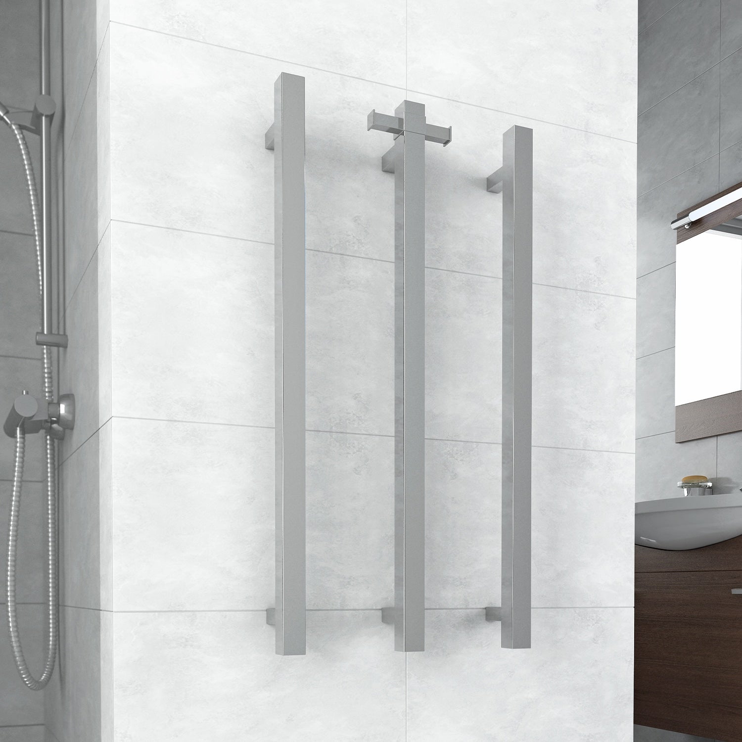 Thermogroup Straight Square Vertical Single Heated Towel Rail Polished Stainless Steel