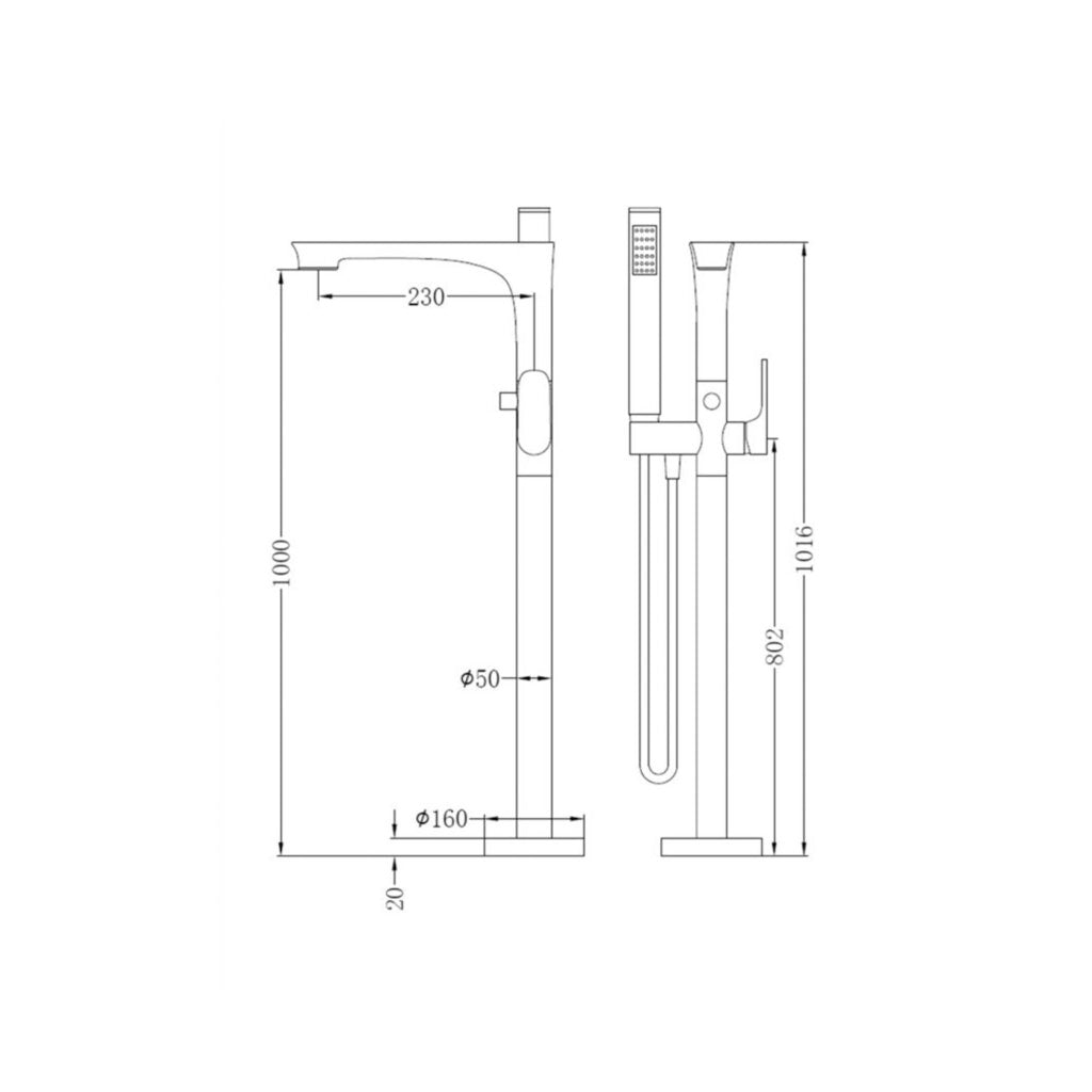 Nero Bianca Freestanding Bath Filler With Hand Shower Chrome